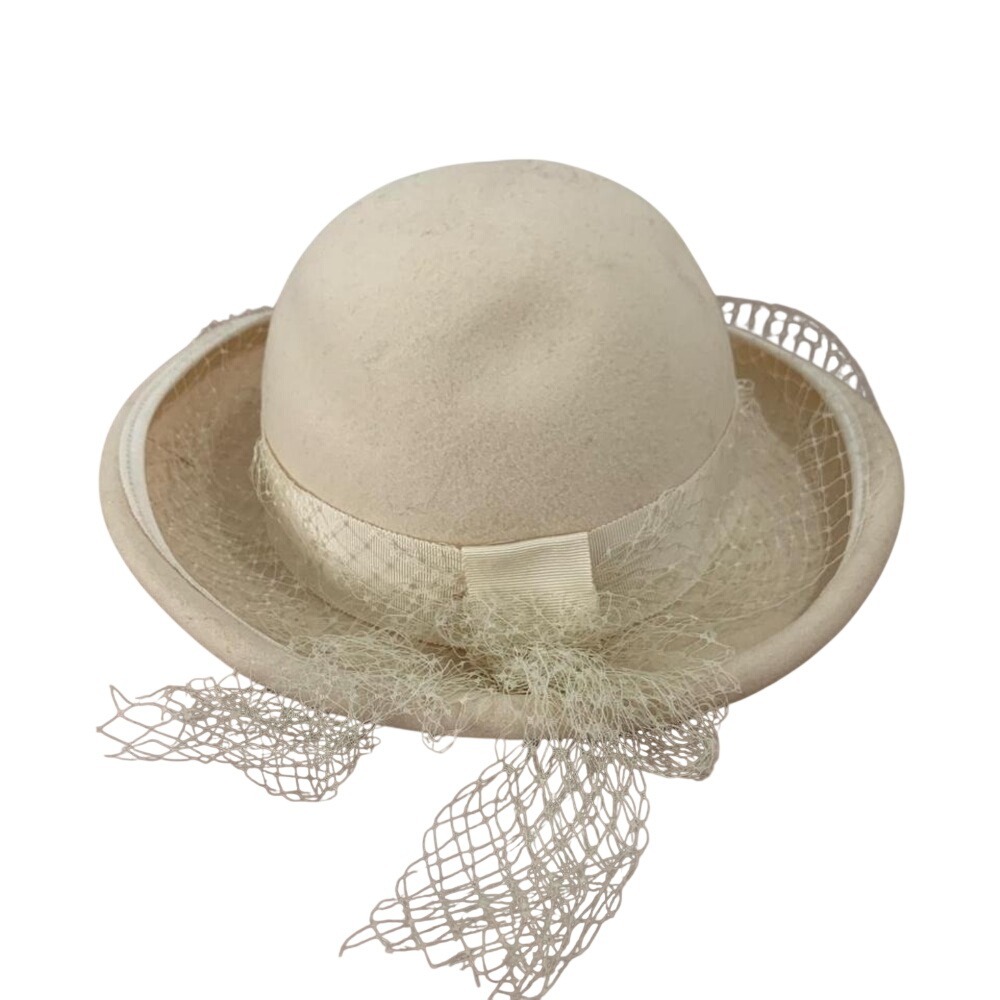 Vintage‎ 1960's classic Georgi cream bowler, wool felt hat with netting